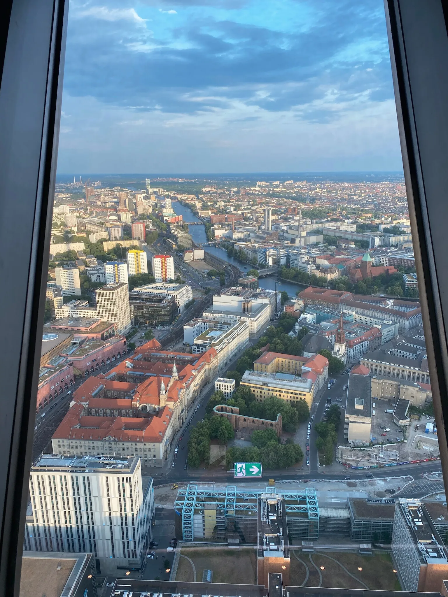 Berlin from inside the television tower, roofs and streets below.